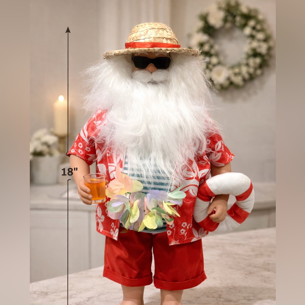 Vintage NWT Mistletoe & Sailing Company Resin Hawaiian Shirt Santa Claus 18”